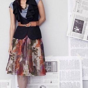 Anthropologie Edme & Esyllte Silk Organza Watercolor Print Skirt